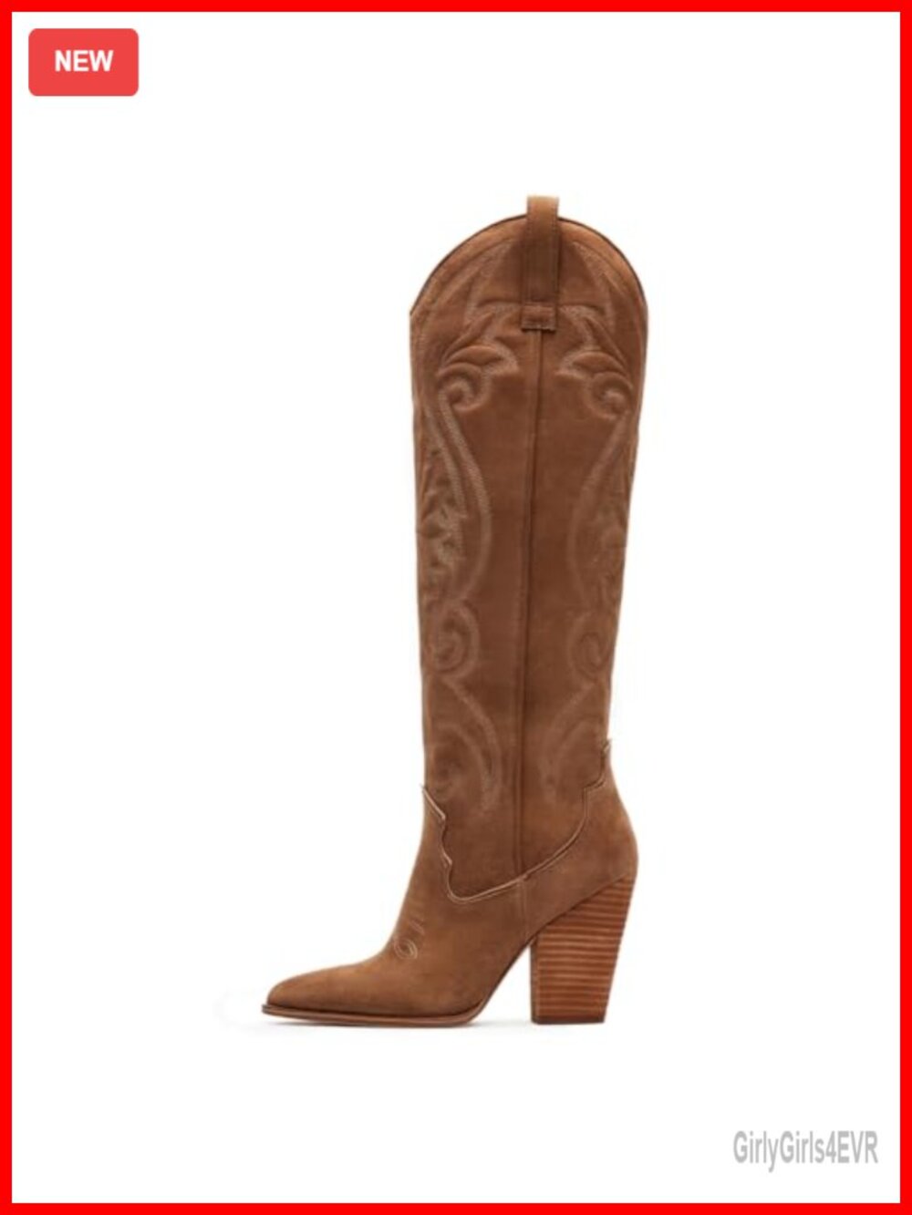 Knee High Cowboy Boots for Women Pointed Toe Chunky Heel PU Leather Side Zipper